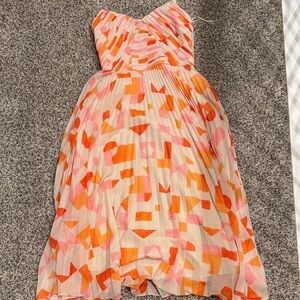 Amur Mosey Pleated Vibrant Orange and Pink Midi Dress